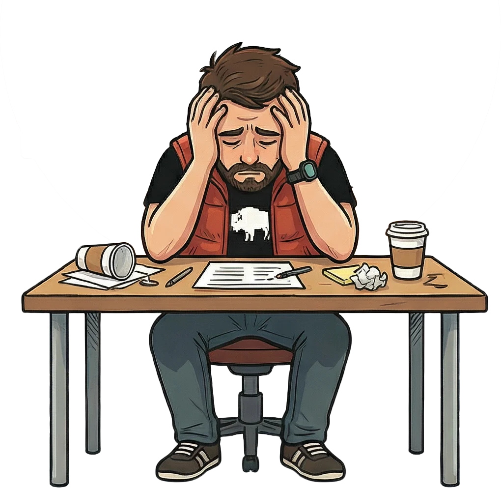 Frustrated character representing editing hell